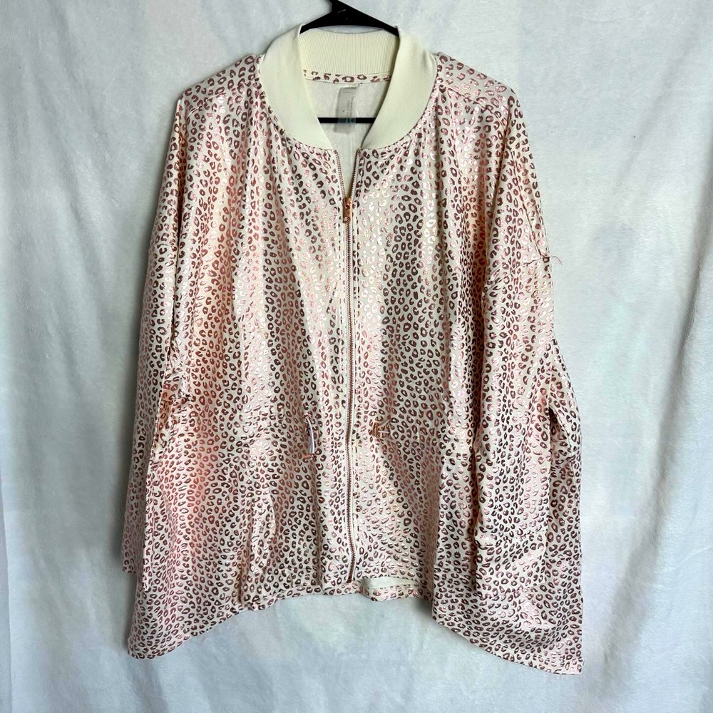 Zuda Woman Active Jacket Rose Gold Cheetah Print Zip Stretch‎ Iridescent 1X NWT